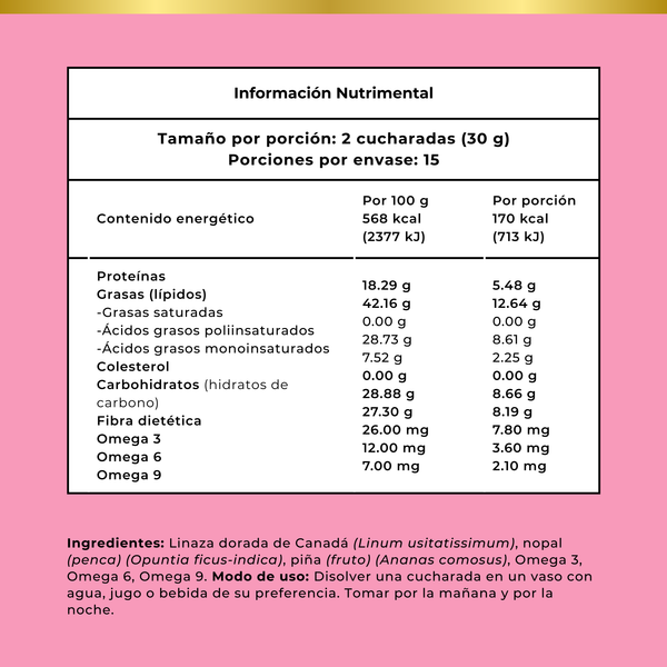 Fibra Natural Linaza + Nopal + Enzimas 450g en Polvo