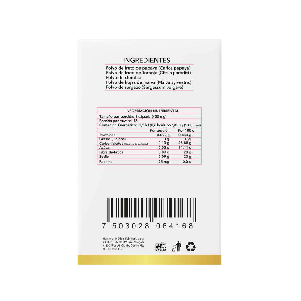 Blly-G Papaya & Toronja Enzimas Digestivas de 15 cápsulas
